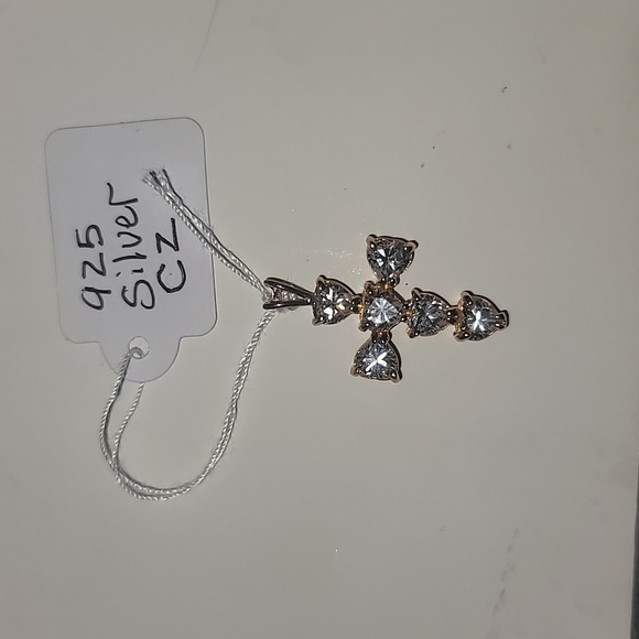 Vintage Real 925 Silver CZ Cross Pendent - Picture 13 of 13